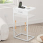 Vagusicc C Shaped End Table with Charging Station, Adjustable Height Side Table for Couch, Small End Table Small Spaces, 33.2'' Tall Couch Tables that Slide Under, Tv Tray Table for Living Room, White