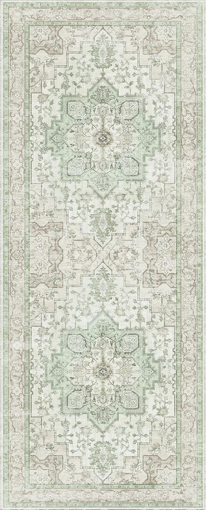 GENIMO 2'6''x12 Runner Rugs for Hallway, Machine Washable Non Slip Vintage Rugs, Low Pile Lightweight Soft Print Rug for Enrtyway, Corridor, Home Office, Kitchen, Oat Light