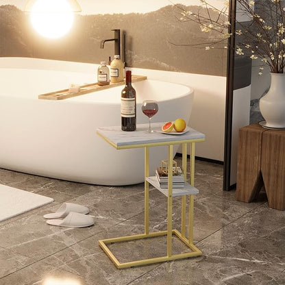 Easy Paws C Shaped End Table,Small Side Table for Couch and Bed, Gold Snack Couch Table for Small Spaces, Living Room, Bedroom,Bedside(Gold)
