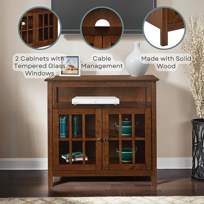 Convenience Concepts Big Sur Highboy TV Stand 36" - Modern Entertainment Center For TVs up to 40", Storage Cabinet for Dining, Living Room, & Entryway, Console Hall Table with Shelves, Dark Walnut