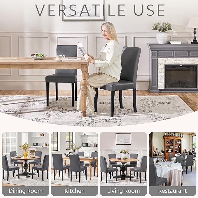 Yaheetech Dining Chairs Set of 6 Faux Leather Modern Dining Room Chairs with Rubberwood Legs and Padded Seat for Kitchen/Living Room/Restaurant, Dark Gray