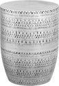 SIMPLIHOME Johnsen Metal Table - 15 inch Wide Solid Iron Drum Accent Table in Antique Silver with Tribal Pattern, Round Boho End Table for Living Room, Bedroom, or Home Office, Fully Assembled
