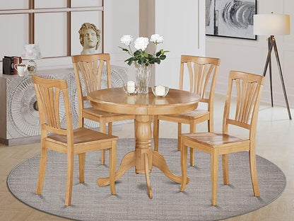 East West Furniture ANAV5-OAK-W 5 Piece Dining Room Table Set Includes a Round Kitchen Table with Pedestal and 4 Dining Chairs, 36x36 Inch, Oak