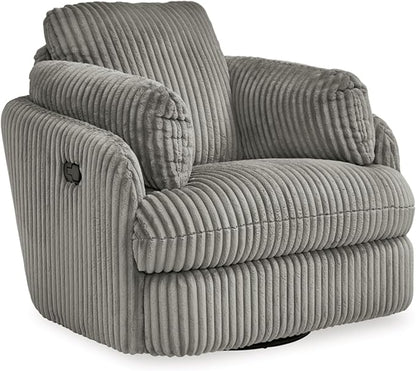 Signature Design by Ashley Tie-Breaker Casual Manual Press-Back Swivel Glider Rocker Recliner with 2 Bolster Pillows and Hidden Storage, Light Gray