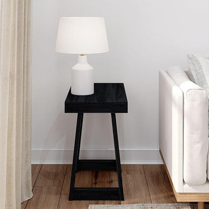 Plank+Beam Classic Rectangular Side Table, 25", Slim Side Table for Living Room, Narrow Nightstand for Small Spaces, Wood End Table for Bedroom, Black Wirebrush