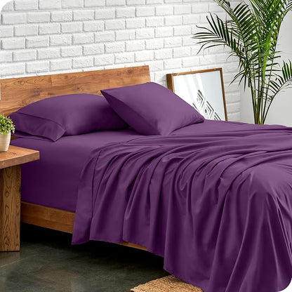 Bare Home Full XL Sheet Set - Luxury 1800 Ultra-Soft Microfiber Full Extra Long Bed Sheets - Double Brushed - Deep Pockets - Easy Fit - 4 Piece Set - Bedding Sheets & Pillowcases (Full XL, Plum)