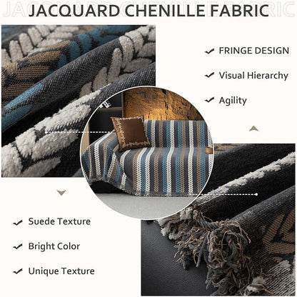 STACYPIK Modern Jacquard Sofa Cover for Pets, Washable Boho Couch Cover for 2 Cushion Couch, Non Slip Chenille Couch Slipcover for Living Room, Furniture Protector Tassels Loveseat Cover-71X118IN
