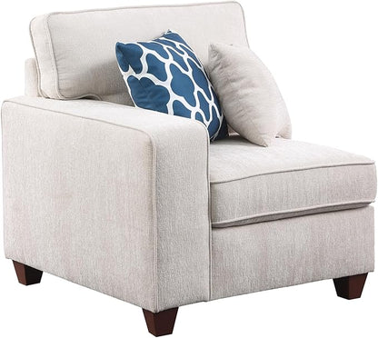 127" L-Shaped Sectional Couch with Movable Ottoman & 6 Throw Pillows,7 Seat Chenille Upholstered Sofa W/2 Cup Holder,USB Port & Hidden Storage Box,DIY Combination,for Living Room,Apartment,Beige