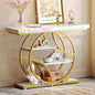 Huuger 41.3 Inch Entryway Table with Marble Top, Modern Console Sofa Table, Accent Table with Shelves, for Entry, Hallway, Entrance, Foyer, O-Shaped Metal Frame, White Marble & Gold