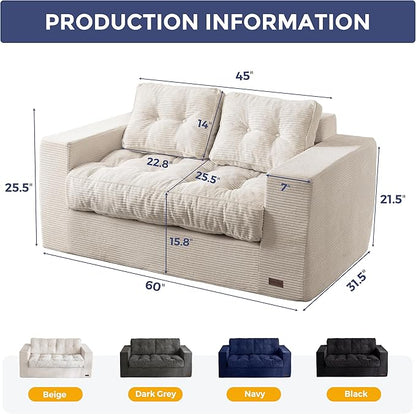 MAXYOYO Bean Bag Chair for Adults, Upholstered Floor Sofa with Armrests, Loveseat Boneless Couch with Tufted Cushion & Backrest, Sofa in A Box, Large Bean Bag Couch for Bedroom Living Room, Beige
