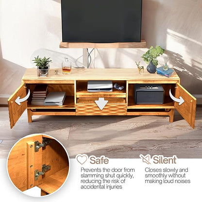 Acacia Elara Wood TV Stand for TVs up to 75+ Inch Entertainment Center with Storage Shelves and Cable Management, Mid Century Modern TV Media Console Wood TV Stands for Living Room Bedroom (Caramel)
