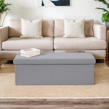 43 Inches Storage Ottoman Bench - Extra Large Foldable Ottoman with Storage, Bench for Living Room, Bedroom, Entryway - Grey
