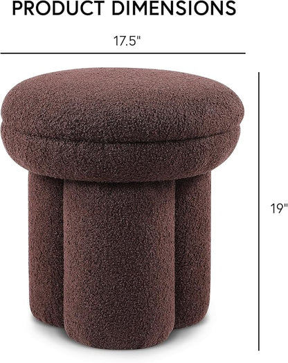 Furniture of America Rami Modern 18-inch Mushroom-Shape Upholstered Ottoman with Tri-Pillar Pedestal, Vanity Stool Chair, Small Foot Stool for Bedroom, Living Room, Entryway, Brown