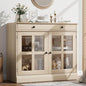 GarveeHome 35.4" Sideboard Buffet Cabinets with Glass Door, Buffet Cabinet with Storage, Oak Sideboard Cabinet with Drawer, Modern Buffets & Sideboards for Dining Room, Kitchen