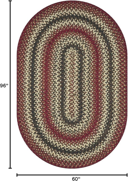 Homespice Chester Oval Braided Rug 5x8', Red Rug, Ideal for Country Style Living Room Rug