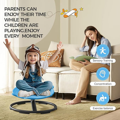 Swivel Chair for Kids, 360° Spinning Seat, Toddler Sit and Spin Wobble Chair, Sensory Balance Toys, Autism ADHD Chairs, Play Equipment Relief Motion Sickness for Boys Girls (Blue)