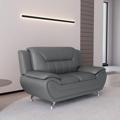 Container Furniture Direct Michael Modern Faux Leather Upholstered Stainless Steel Legs Living Room, Chair, Loveseat, Sofa, Red