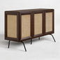 NTC MOSSIC Modern Sideboard with 3 Doors, Natural Rattan Storage Cabinet, Buffet with Metal Legs, Boho Accent Cabinet for Living Room, and Entryway, Effortless Assembly - Dark Walnut