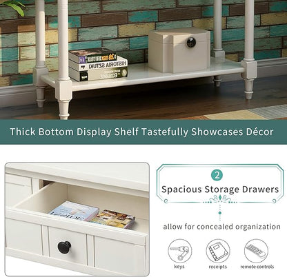 Merax Classic Wood Narrow Console Table with Drawers and Bottom Shelf for Entryway Hallway Front Door Ivory