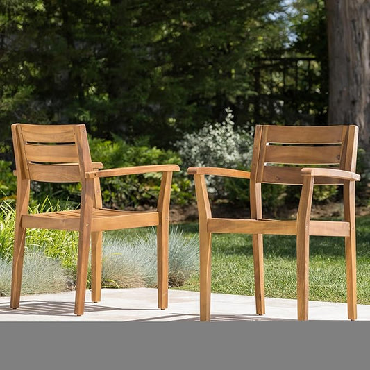 Merax Acacia Wood Dining Chairs Set of 2,Stamford Outdoor Acacia Wood Dining Chairs for Kitchen, Living Room,Outdoor,Teak