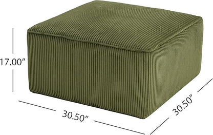Christopher Knight Home Kyle Corduroy Woven Upholstery Square Ottoman, Living Room Sofa Ottoman with Wood Frame, Comfy Seating Experience with Dense Foam Padding, Non-Marking Foot Caps, Olive Green