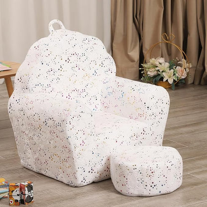 Kids Sofa with Ottoman, Shell-Like Sofa for Boys and Girls, White with Shinny