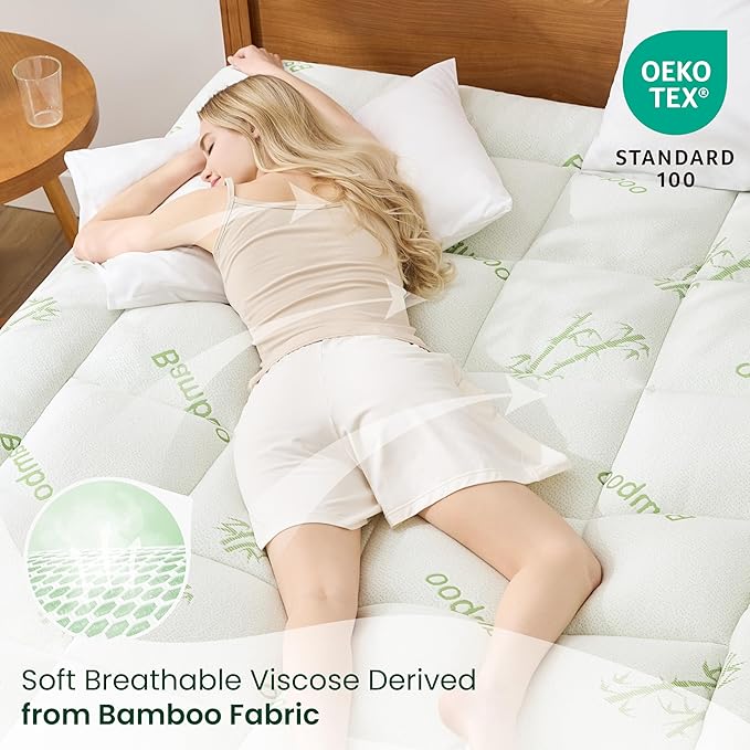 Love's cabin Full Size Mattress Topper, Rayon Derived from Bamboo, 900 GSM Mattress Topper Pad, Thick Pillow Top Mattress Pad with Stretches up 8"-20" Deep Pocket(54"x75"), Green