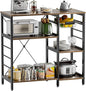 Baker’s Rack, Microwave Oven Stand with Bamboo Frame, 35.43" Coffee Bar with Wire Basket & 6 Hooks, 3-Tier Kitchen Storage Shelf Stand for Kitchen, Living Room, Office, Rustic Brown
