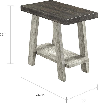 Roundhill Furniture Athens Contemporary Two-Tone Wood Shelf Side Table, Weathered Walnut and Gray