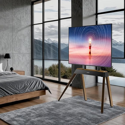 unho Art TV Floor Stand for 40 55 65 75 85 86 Inch TVs, Heavy Duty TV Stand Mount with Large Wood Entertainment Shelf, Modern tv Stands for Living Room Bedroom Up to 198 lbs