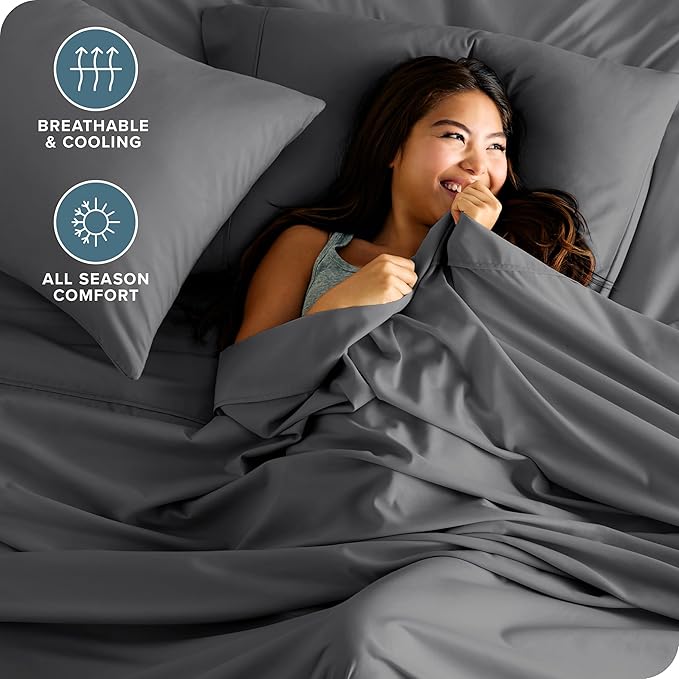 Bare Home King Sheet Set - Luxury 1800 Ultra-Soft Microfiber King Bed Sheets - Double Brushed - Deep Pockets - Easy Fit - 4 Piece Set - Bedding Sheets & Pillowcases (King, Grey)