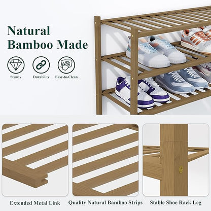 Smiry Shoe Rack, 6 Tier Thick Bamboo Shoe Organizer, Stackable Free Standing Wooden Shoe Storage Shelf for Closet, Entryway, Front Door Entrance, Walnut