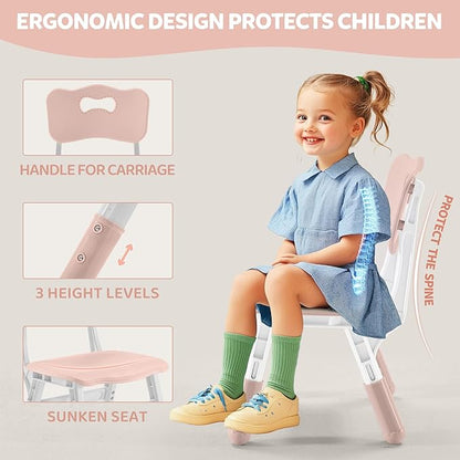 Adjustable Kids Table & Chairs Set for Ages 3-8 | 31.5"x23.6" Easy-Clean Activity Table | Meets ASTM/CPSC Standards for Daycare, Homeschool & Playroom (Pink, 2 Chairs)