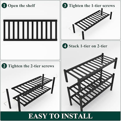 Smiry Shoe Rack, 3 Tier Thick Bamboo Shoe Organizer, Stackable Free Standing Wooden Shoe Storage Shelf for Closet, Entryway, Front Door Entrance, Black
