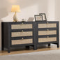 SICOTAS Nightstand Set 2 with Drawers - Large Rattan Bedside Table with Golden Handle, 3 Drawers Night Stand 26.78" Wide Side Table Boho Nightstand for Bedroom