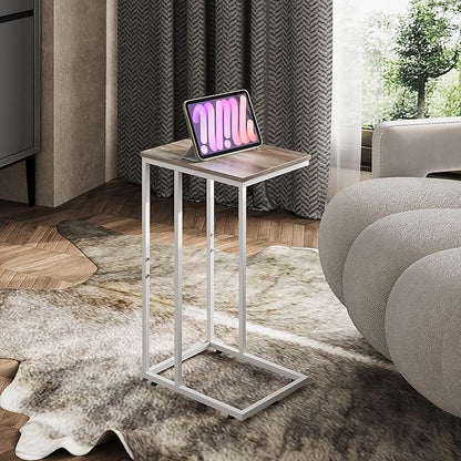WLIVE Side Table, C Shaped End Table for Couch, Sofa and Bed, Large Desktop C Table for Living Room, Bedroom, Creamy Greige