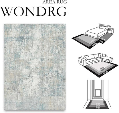 6x9 Washable Area Rug Blue Cream Modern Neutral Abstract Living Room Bedroom Indoor Floor Carpet Low Pile Soft Non-Slip Lightweight Vacuumable Throw Rug for Nursery Dining Room Office