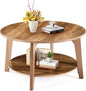 Sweetcrispy Round Coffee Table, 32'' Wood Coffee Tables for Living Room with Storage, 2-Tier Center Circle Counter with Wooded Desktop, 50 lbs Capacity, Anti-Slip Feet, Modern Farmhouse Design, Brown