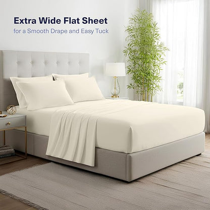 Kickoff Viscose Bamboo Sheets California King Size 4-pc 100% Organic Bamboo Viscose Bed Cooling Sheets Cal King Set Cool Bedding for hot Sleepers Sheet, Flat, Fitted, Pillowcases (Buttercream, CK)