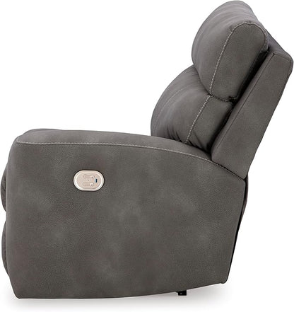 Signature Design by Ashley Next-Gen DuraPella Contemporary Faux Leather Modular Wall Hugger 2-Piece Power Reclining Sectional Loveseat with Adjustable Headrest and USB Ports, Gray
