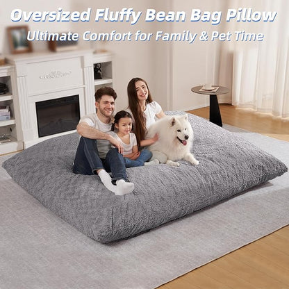HABUTWAY 4 in 1 Bean Bag Chair, Giant Memory Foam Filling Bean Bag Sofa, Adult Bean Bag Chair, Machine Washable Faux Fur Cover, Bean Bag for Adult (Light Grey)