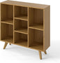 Manora Bookshelf with 7 Open Storage Cubes, Wooden Bookcase Organizer, Rustic Modern Display Shelf for Living Room, Bedroom, Office