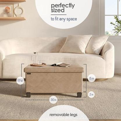 STORAGEBUD Storage Ottoman Bench with Bins, 30-in Storage Bench for Bedroom End of Bed, Folding Foot Rest Ottoman for Living Room Max 660lbs, Faux Leather Ottomans, Taupe