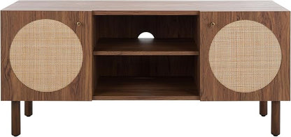 SAFAVIEH Ophelia TV Stand for up to 55" Flatscreen – Walnut, 2 Doors with Interior Storage, 2 Open Shelves, Entertainment Media Console (MED9615A)