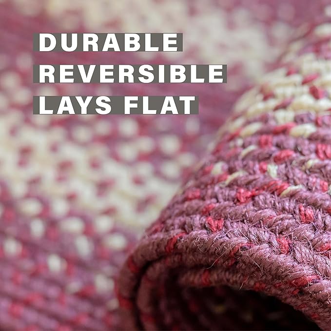 Homespice Autumn Maple Burgundy and Tan Oval Braided Rug, Jute, 6x9' - Rustic Primitive Decor for Bedroom, Living Room, Everywhere
