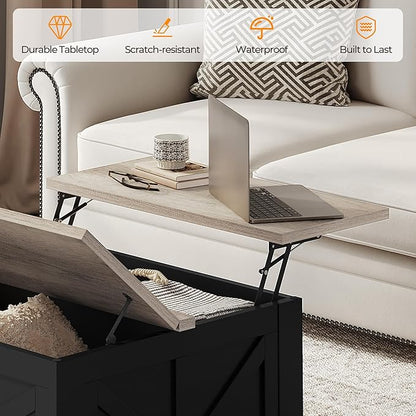 Yaheetech Lift Top Coffee Table with Storage, Square Coffee Table for Living Room, 31.5 Inches Center Tables with Large Hidden Storage Compartment for Home Office, Black&Gray
