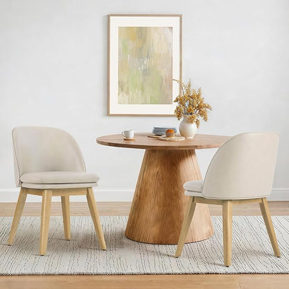 Wooden Dining Chairs Set of 2, Faux Leather Upholstered Modern Dining Room Chairs with Double-Layer Thick Seat Cushion & Ergonomic Backrest for Restaurant, Kitchen and Café, Beige