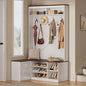 YITAHOME L-Shaped Hall Tree with Bench & Storage, Corner Entryway Organizer with 5 Shoe Shelves, Hidden Seat Compartment, Hooks & Open Top Storage for Living Room & Hallway, Walnut & Off-White