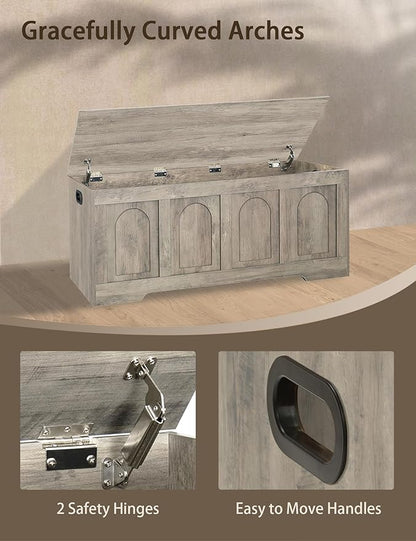 DINZI LVJ Storage Chest, 47.2”Wooden Storage Box with 2 Safety Hinges, Entryway Shoe Bench with Flip-Top, Large Trunk for Living Room, Bedroom, Easy Assembly, Gray Wash