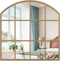 Window Pane Gold Mirror, 28" x 28" Farmhouse Arched Wall Mirror, Brass Rustic Arch Mirrors Large Grid Mirror for Living Room Bedroom Farmhouse Fireplace Hallway Entryway